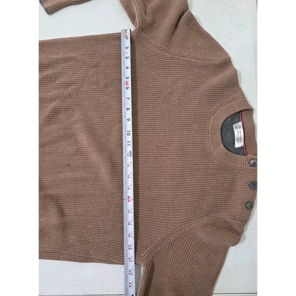 Brunello Cucinelli Ribbed Knit Sweater Mens IT 54 US 44 XL Brown Crested Buttons